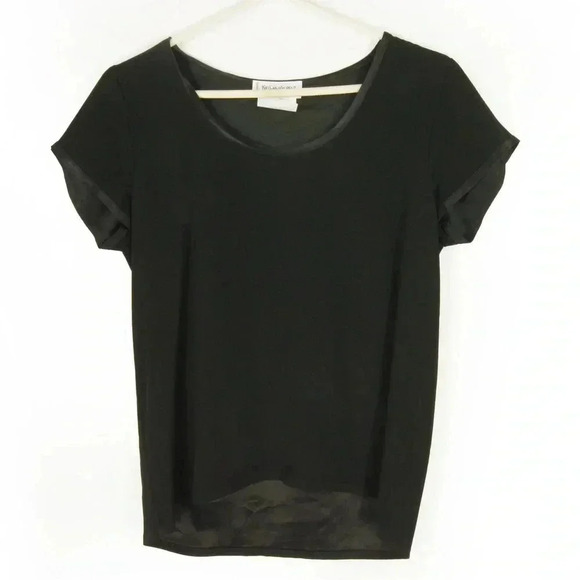 Vintage 90s Yves Saint Laurent YSL Satin Trim Black Short Sleeve  Top - Picture 1 of 5